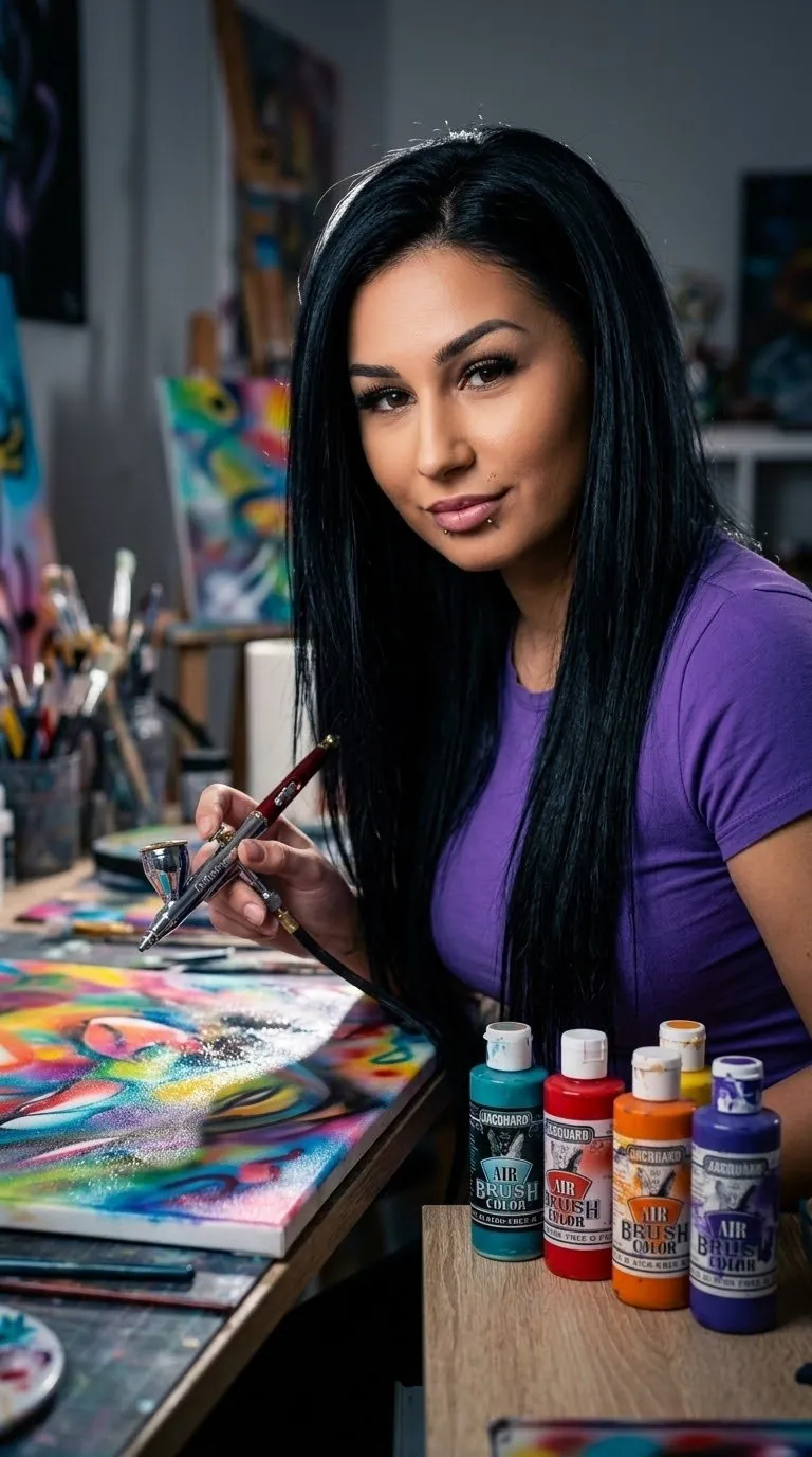 Klaudia Kazuch airbrushing in her studio – custom-art.pl