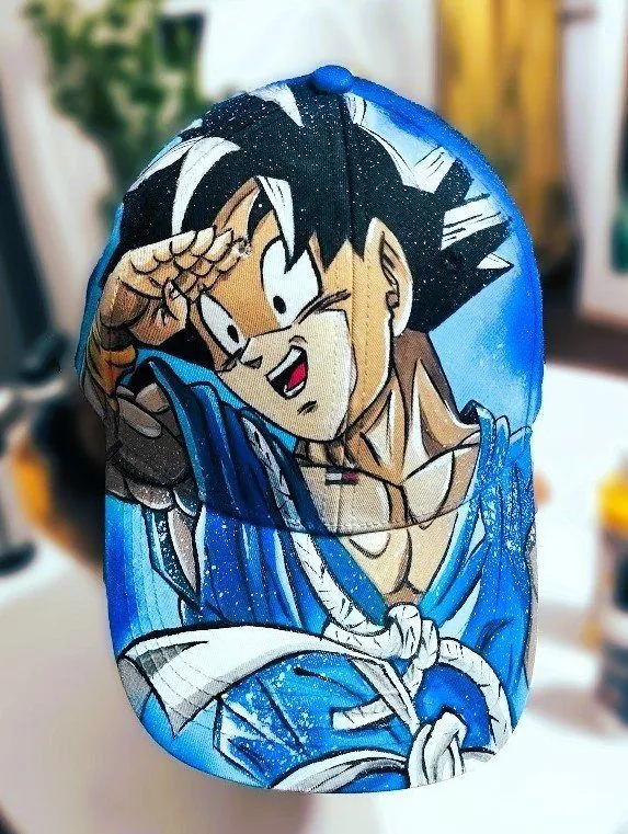Baseball cap – Goku in a blue gi – accessories, airbrush, Klaudia Kazuch