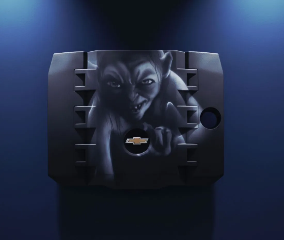 Chevrolet engine cover – Gollum – car, airbrush, Klaudia Kazuch