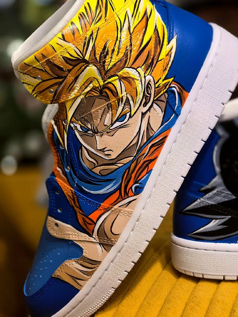 Jordan 1 – Goku Super Saiyan – detail – shoes, airbrush, Klaudia Kazuch