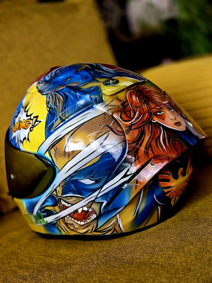 Helmet – X-Men – Wolverine and Jean Grey – moto, airbrush, Klaudia Kazuch