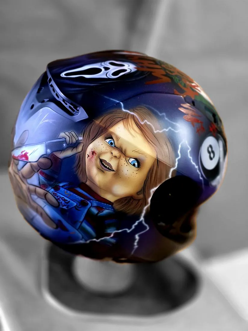 Helmet – horror: Chucky and Scream – moto, airbrush, Klaudia Kazuch
