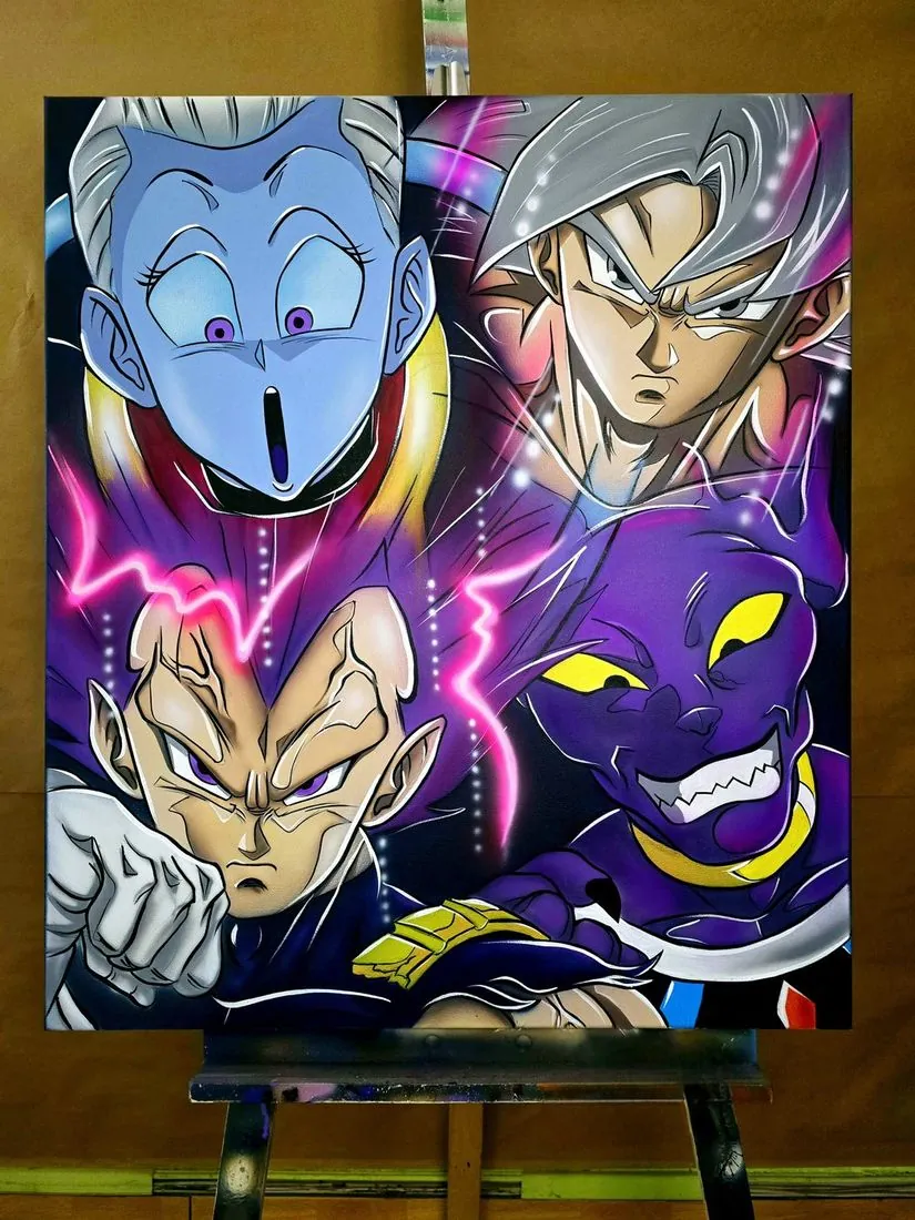 Whis, Goku, Vegeta and Beerus – painting, airbrush, Klaudia Kazuch