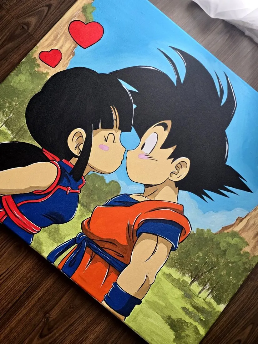 Chi-Chi and Goku – the kiss – painting, airbrush, Klaudia Kazuch