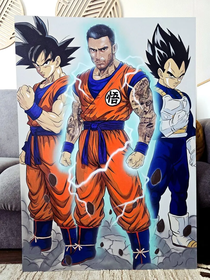 Portrait: a client with Goku and Vegeta – gift, airbrush, Klaudia Kazuch