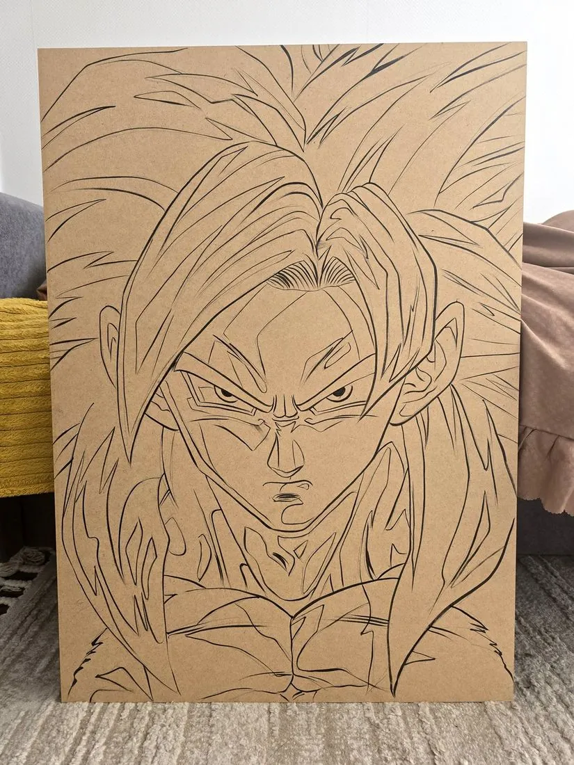 Goku SSJ4 sketch on board – process, airbrush, Klaudia Kazuch
